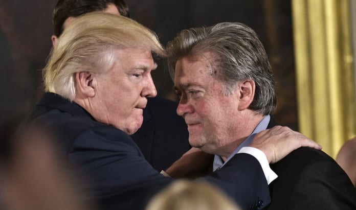 US President Donald Trump swears in senior staff at the White House