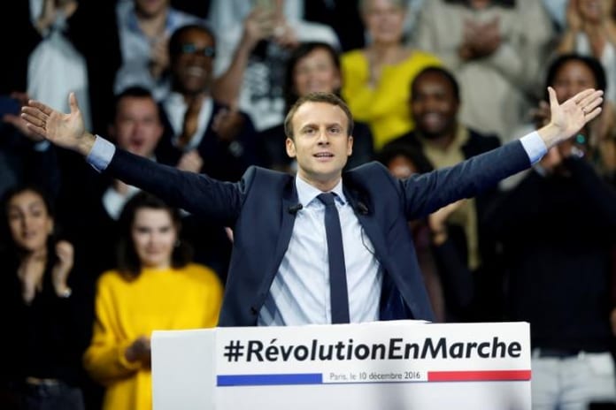 Emmanuel Macron, head of the political movement En Marche !, or Forward !, and candidate for the 2017 French presidential election, attends a political rally in Paris