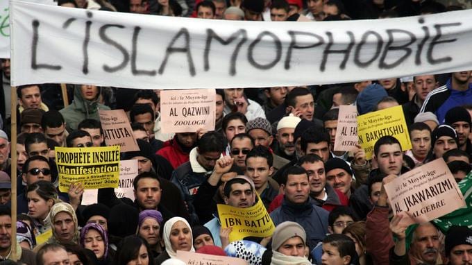 French Muslims protest against cartoons of Prophet Mohammad published in several European newspapers..