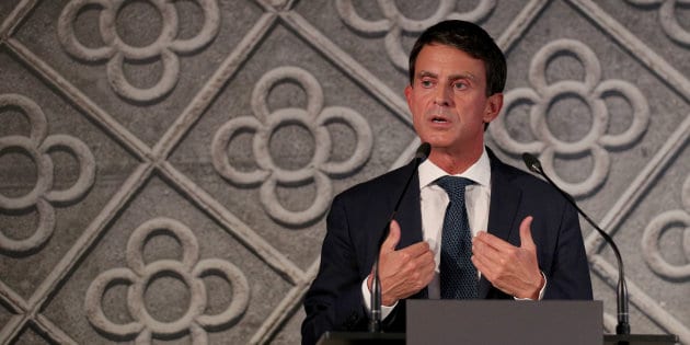 Former French PM Valls gestures as he announces that he will run for mayor of Barcelona during an event in Barcelona