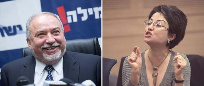 Defense-Minister-Avigdor-Liberman-and-MK-Haneen-Zoabi-696x293