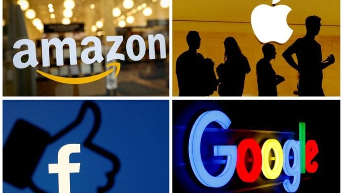 FILE PHOTO: The logos of Amazon, Apple, Facebook and Google