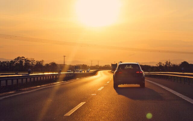 highway traffic in sunset