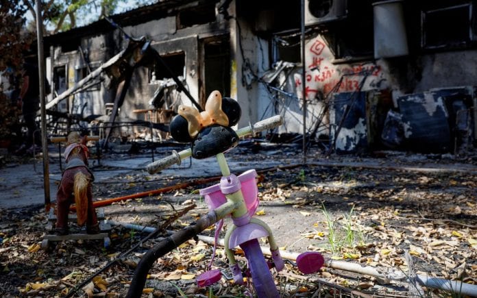 Destroyed homes are seen at Kibbutz Nir Oz following the October 7th attack by Hamas