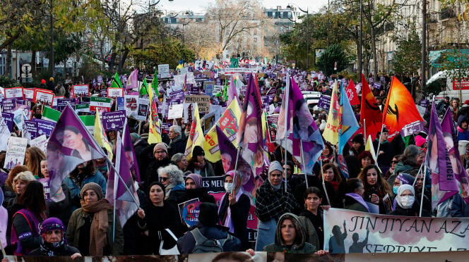 Protest to mark the International Day for Elimination of Violence Against Women, in Paris