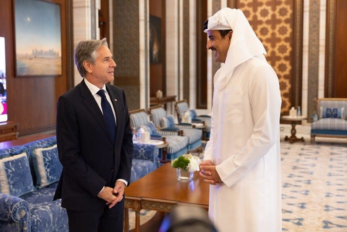 Secretary-Antony-Blinken-meets-with-Qatari-Amir-Sheikh-Tamim-bin-Hamad-Al-Thani-in-Doha-Qatar-June-12-2024.-696x465