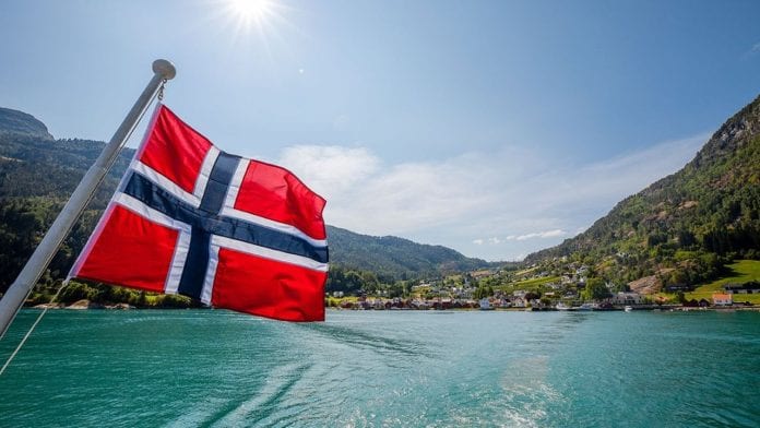 The Norway National Flag In Luster, Norway