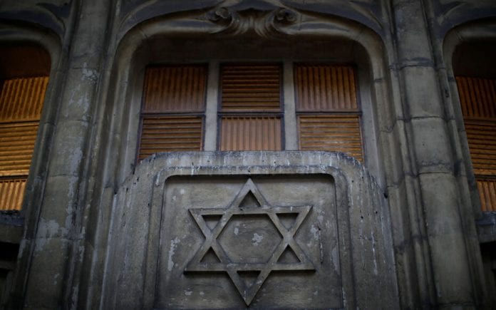 The Star of David is seen on the facade of a synagogue in Paris