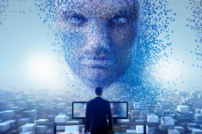 Security officer watching cloud blocks forming face in sky