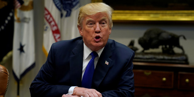 Trump speaks with reporters after meeting with McConnell and Ryan at the White House in Washington