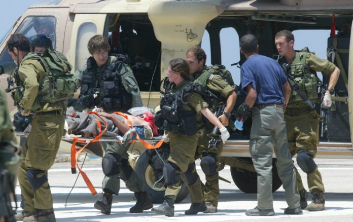 A wounded soldier is brought to the Rambam hospital in the northern city of Haifa