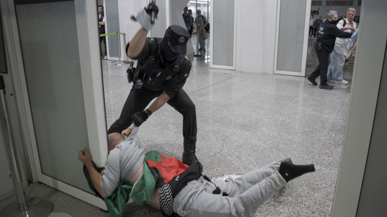 Des policiers contre des militants de la flottille de Gaza